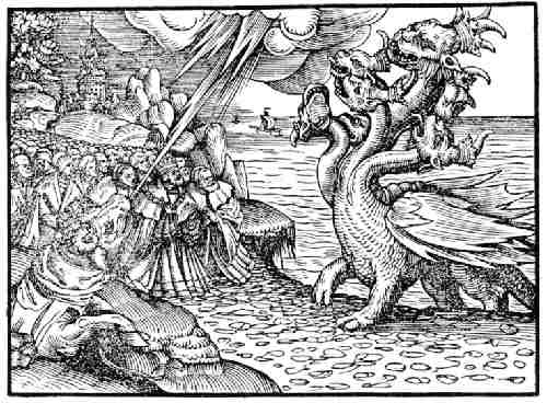 Lutherbibel 1545: Der siebenköpfige Drache und das Tier mit den Lammhörnern